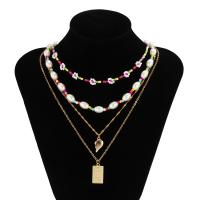 Fashion Multi Layer Necklace, Copper Alloy, with Seedbead & Plastic Pearl, with 7cm extender chain, gold color plated, fashion jewelry & multilayer & for woman, multi-colored cm, 50 cm 