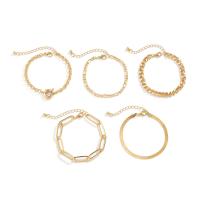 Brass Bracelet Set, with Iron & Zinc Alloy, with 5cm extender chain, gold color plated, 5 pieces & fashion jewelry & adjustable & for woman, golden Approx 16 cm 