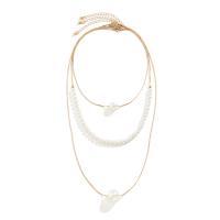 Fashion Multi Layer Necklace, Brass, with Plastic Pearl, with 7cm extender chain, Round, plated, three layers & fashion jewelry & adjustable & for woman cm, 60 cm 