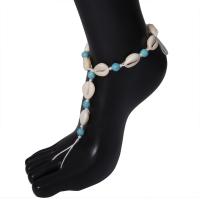Mode Toe Fußkette, Muschel, mit Baumwollfaden & Türkis, Schale, Folk-Stil & einstellbar & für Frau, Länge:23-51 cm, verkauft von PC