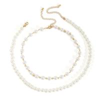 Plastic Pearl Necklace, with Zinc Alloy, with 7cm extender chain, Round, gold color plated, Double Layer & fashion jewelry & for woman, white cm, 40 cm 
