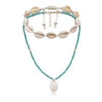 Fashion Multi Layer Necklace, Seedbead, with Wax Cord & Shell & Zinc Alloy, gold color plated, Double Layer & fashion jewelry & for woman 