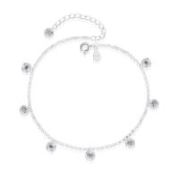 925 Sterling Silver Anklet, platinum plated, Adjustable & micro pave cubic zirconia & for woman, original color, 250mm 
