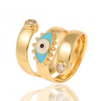 Evil Eye Jewelry Finger Ring, Brass, gold color plated, Adjustable & micro pave cubic zirconia & for woman & enamel, skyblue, 23.5mm 