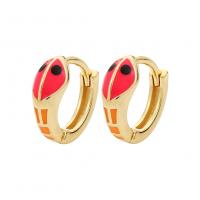 Brass Huggie Hoop Earring, Snake, gold color plated, for woman & enamel 