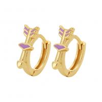 Brass Huggie Hoop Earring, Arrow, gold color plated, for woman & enamel 
