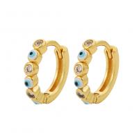Evil Eye Earrings, Brass, gold color plated, for woman & enamel 