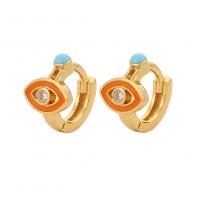 Brass Huggie Hoop Earring, Eye, gold color plated, for woman & enamel 