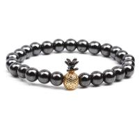 Non Magnetic Hematite Bracelet, with Brass, Pineapple, plated, elastic & Unisex & micro pave cubic zirconia 8mm cm 
