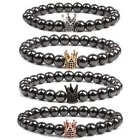 Non Magnetic Hematite Bracelet, with Brass, Crown, plated, elastic & micro pave cubic zirconia & for man cm 