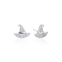 Cubic Zirconia Micro Pave Sterling Silver Earring, 925 Sterling Silver, Hat, platinum plated, micro pave cubic zirconia & for woman, original color 