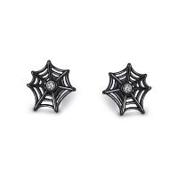 Cubic Zirconia Micro Pave Sterling Silver Earring, 925 Sterling Silver, Spider Web, gun black plated, micro pave cubic zirconia & for woman, black 