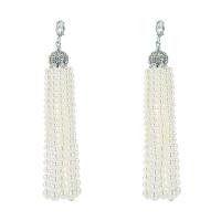 Fashion Fringe Earrings, Zinc Alloy, with Plastic Pearl, Tassel, plated, for woman & with rhinestone 