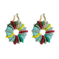 Huggie Hoop Drop Earring, Zinc Alloy, with Polyester Yarns, Geometrical Pattern, plated, Bohemian style & for woman & hollow 