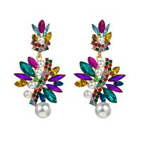 Zinc Alloy Rhinestone Drop Earring, with Glass Rhinestone & Plastic Pearl, Geometrical Pattern, gold color plated, for woman & with rhinestone 