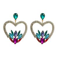 Zinc Alloy Rhinestone Drop Earring, with Glass Rhinestone, Heart, gold color plated, for woman & with rhinestone & hollow 