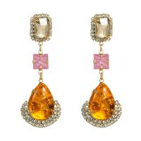 Zinc Alloy Rhinestone Drop Earring, with Glass Rhinestone & Resin, Teardrop, gold color plated, for woman & with rhinestone 