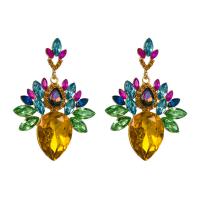 Zinc Alloy Rhinestone Drop Earring, with Glass Rhinestone, Geometrical Pattern, gold color plated, for woman & with rhinestone 