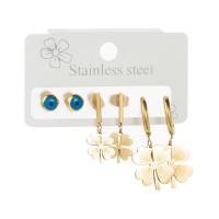 Titanium Steel Earrings, real gold plated, three pieces & for woman & enamel & with rhinestone 5mm, 9mm 