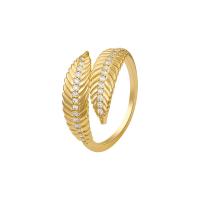 Латунное кольцо с стразами, Латунь, Листок, плакирован золотом, Корейский стиль & регулируемый & Женский & со стразами, размер:6-8, продается PC