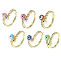 Evil Eye Jewelry Finger Ring, Brass, gold color plated, Adjustable & micro pave cubic zirconia & for woman & enamel US Ring .5 