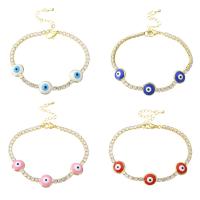 Evil Eye Jewelry Bracelet, Brass, gold color plated, micro pave cubic zirconia & for woman & enamel Approx 9 Inch 