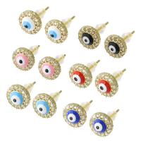 Evil Eye Earrings, Brass, gold color plated, micro pave cubic zirconia & for woman & enamel 