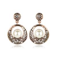 Plastic Pearl Zinc Alloy Earring, with Plastic Pearl, antique gold color plated, fashion jewelry & for woman & with rhinestone 
