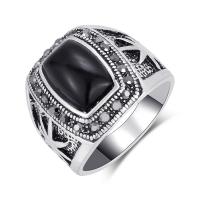 Resin Zinc Alloy Finger Ring, with Resin, antique silver color plated, fashion jewelry & Unisex & with rhinestone, 18mm 
