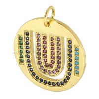 Cubic Zirconia Micro Pave Brass Pendant, Round, gold color plated, fashion jewelry & DIY & micro pave cubic zirconia & for woman, multi-colored Approx 3mm 