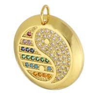 Cubic Zirconia Micro Pave Brass Pendant, Round, gold color plated, fashion jewelry & ying yang & DIY & micro pave cubic zirconia & for woman, multi-colored Approx 3mm 