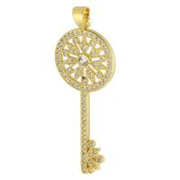 Cubic Zirconia Micro Pave Brass Pendant, Key, gold color plated, fashion jewelry & DIY & micro pave cubic zirconia & for woman, golden 