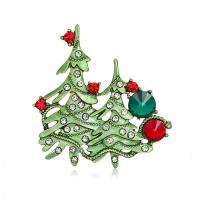 Broche de bijoux de Noël, alliage de zinc, avec cristal & strass, arbre de noël, plaqué de couleur d'or KC, pour femme & émail, vert Vendu par PC
