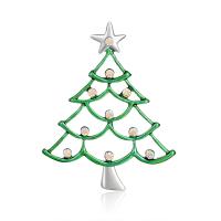 Weihnachten Schmuck Brosche, Zinklegierung, mit Strass, Weihnachtsbaum, Platinfarbe platiniert, für Frau & Emaille & hohl, grün, 45x51mm, verkauft von PC