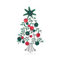 Weihnachten Schmuck Brosche, Zinklegierung, mit Strass, Weihnachtsbaum, Platinfarbe platiniert, unisex & Emaille & hohl, gemischte Farben, 40x68mm, verkauft von PC