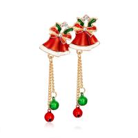 Broche de bijoux de Noël, alliage de zinc, avec strass, cloche de noël, plaqué de couleur d'or KC, unisexe & émail, rouge Vendu par PC