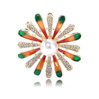 Rhinestone Zinc Alloy Brooch, with Plastic Pearl, Flower, gold color plated, for woman & enamel & with rhinestone, mixed colors 