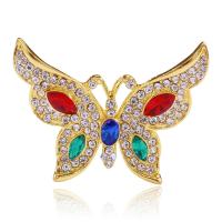 Rhinestone Zinc Alloy Brooch, Butterfly, gold color plated, for woman & with rhinestone, mixed colors 
