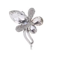 Crystal Brooch, Zinc Alloy, with Crystal, Butterfly, platinum color plated, for woman & with rhinestone 