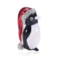 Rhinestone Zinc Alloy Brooch, Penguin, silver color plated, for woman & enamel & with rhinestone, mixed colors 