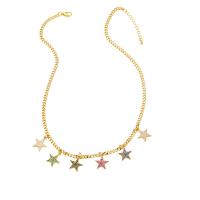 Cubic Zircon Micro Pave Brass Necklace, with 2 extender chain, Star, 18K gold plated & micro pave cubic zirconia & for woman, golden .7 Inch 