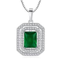 Cubic Zircon Micro Pave Brass Necklace, silver color plated, micro pave cubic zirconia & for woman, green cm 