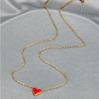 Stainless Steel Jewelry Necklace, 304 Stainless Steel, Heart, Vacuum Ion Plating, for woman & enamel, red, 9mm cm 