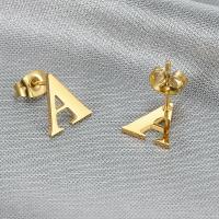 Stainless Steel Stud Earring, 304 Stainless Steel, Letter A, Vacuum Ion Plating, for woman, golden 