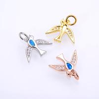 Cubic Zirconia Micro Pave Brass Pendant, with Opal, swallow, plated, DIY & micro pave cubic zirconia 