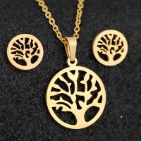 Fashion Stainless Steel Jewelry Sets, 304 Stainless Steel, Stud Earring & necklace, Vacuum Plating, 2 pieces & fashion jewelry & for woman, golden, 20mm,10mm Approx 17.72 Inch 