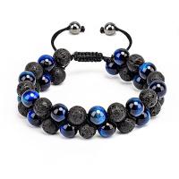 Gemstone Woven Ball Bracelets, Tiger Eye, with Abrazine Stone & Polyester Cord & Lava, Round, handmade, fashion jewelry & Unisex & adjustable 8mm Inch 