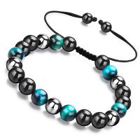 Gemstone Hematite Bracelets, Tiger Eye, with Obsidian & Polyester Cord & Hematite, Round, handmade, fashion jewelry & Unisex & adjustable blue, 8mm .5-10 Inch 