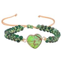 Gemstone Woven Ball Bracelets, Impression Jasper, with Polyester Cord, Heart, handmade, fashion jewelry & Unisex & adjustable, green cm 