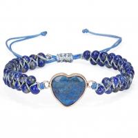Gemstone Woven Ball Bracelets, Lapis Lazuli, with Polyester Cord, Heart, handmade, fashion jewelry & adjustable & for woman, blue cm 
